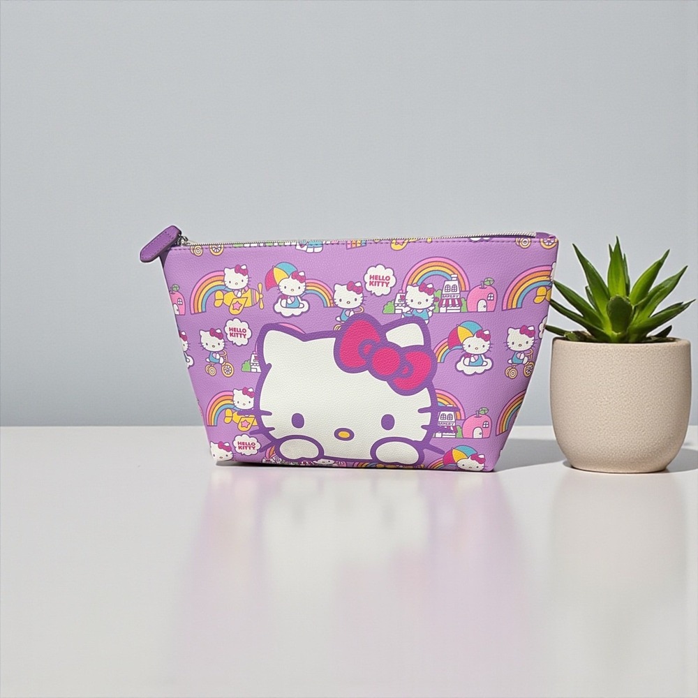 Hello Kitty Purple Lavender Cosmetic Bag‎ Pouch Rainbow Dream Zipper Closure